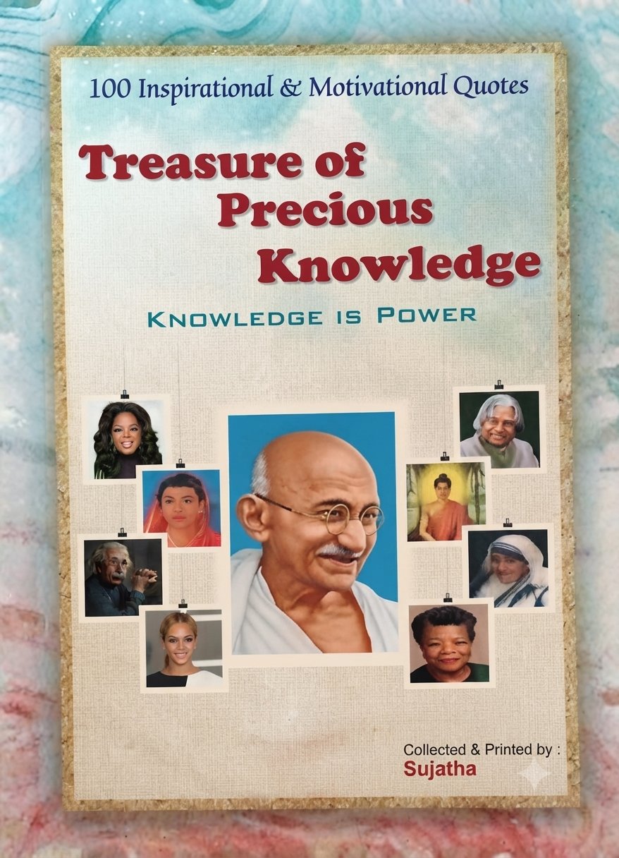 Treasure of Precious Knowledge — 100 inspirational and motivational quotes, gold-embossed hardcover book with hanging portrait frames of Gandhi, Oprah Winfrey, Einstein, APJ Abdul Kalam and more