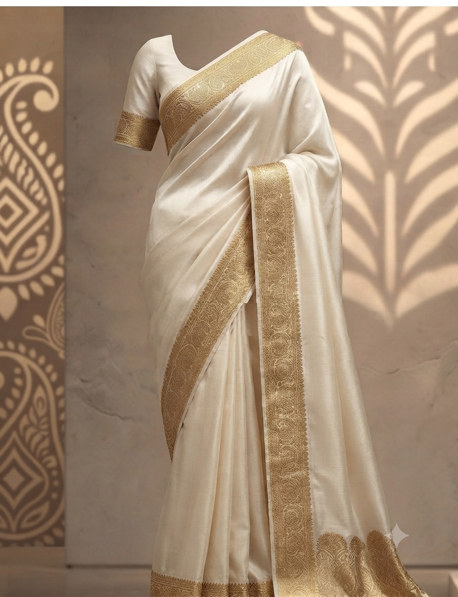 Ivory Chanderi Silk-Cotton Saree