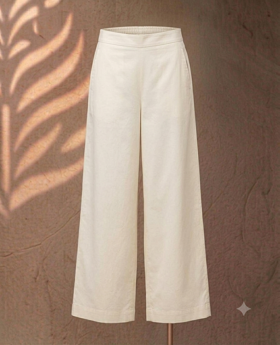 Cream Cotton Straight Palazzo