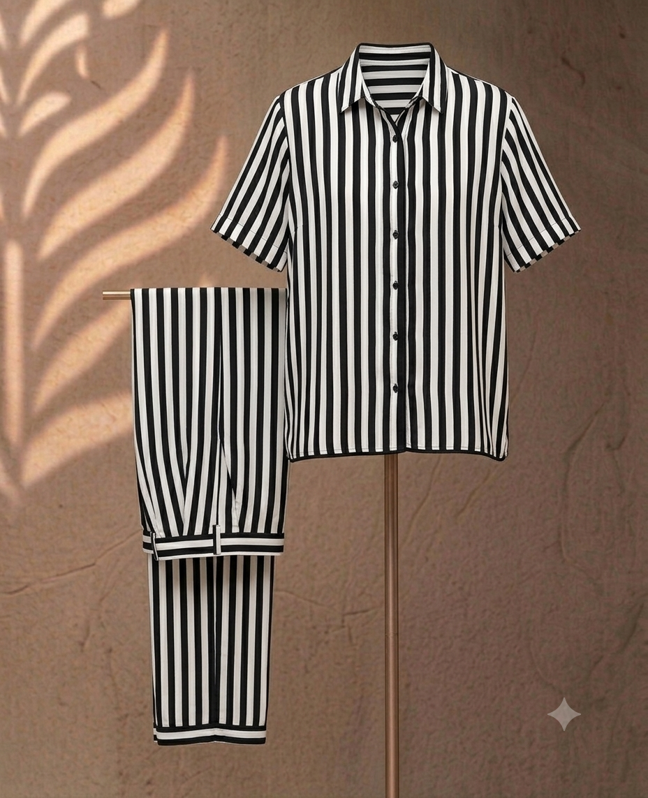 Monochrome Stripe Rayon Co-Ord