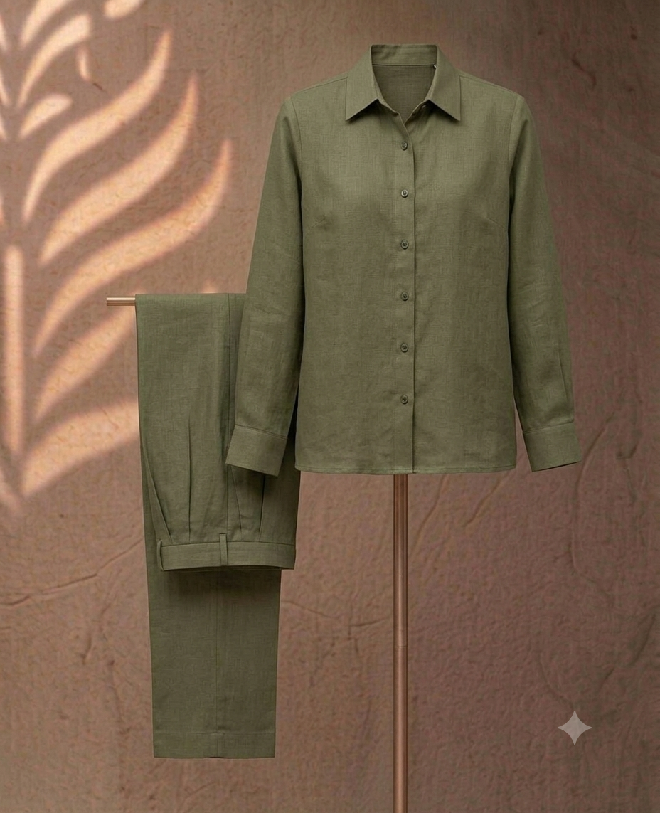 Olive Linen-Blend Shirt Co-Ord