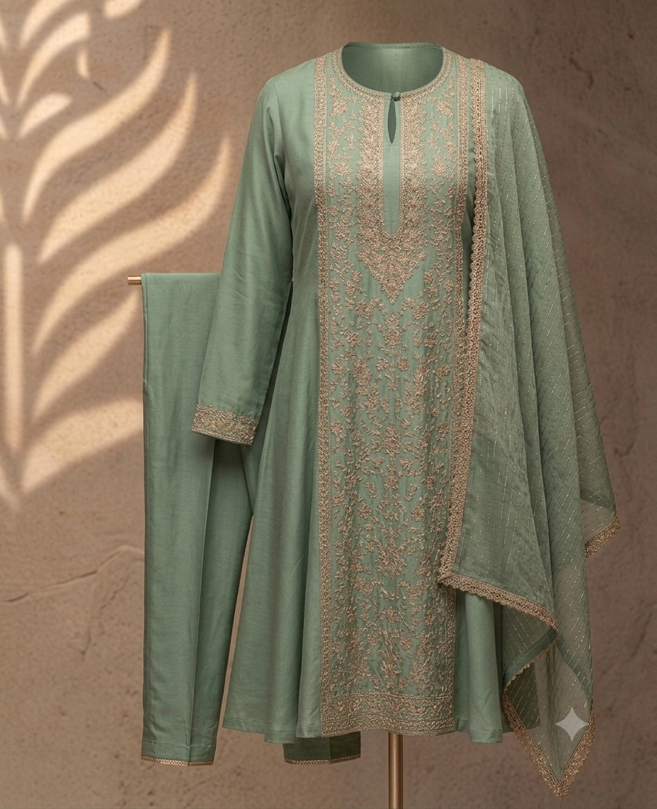 Sage Green Rayon A-Line Kurti