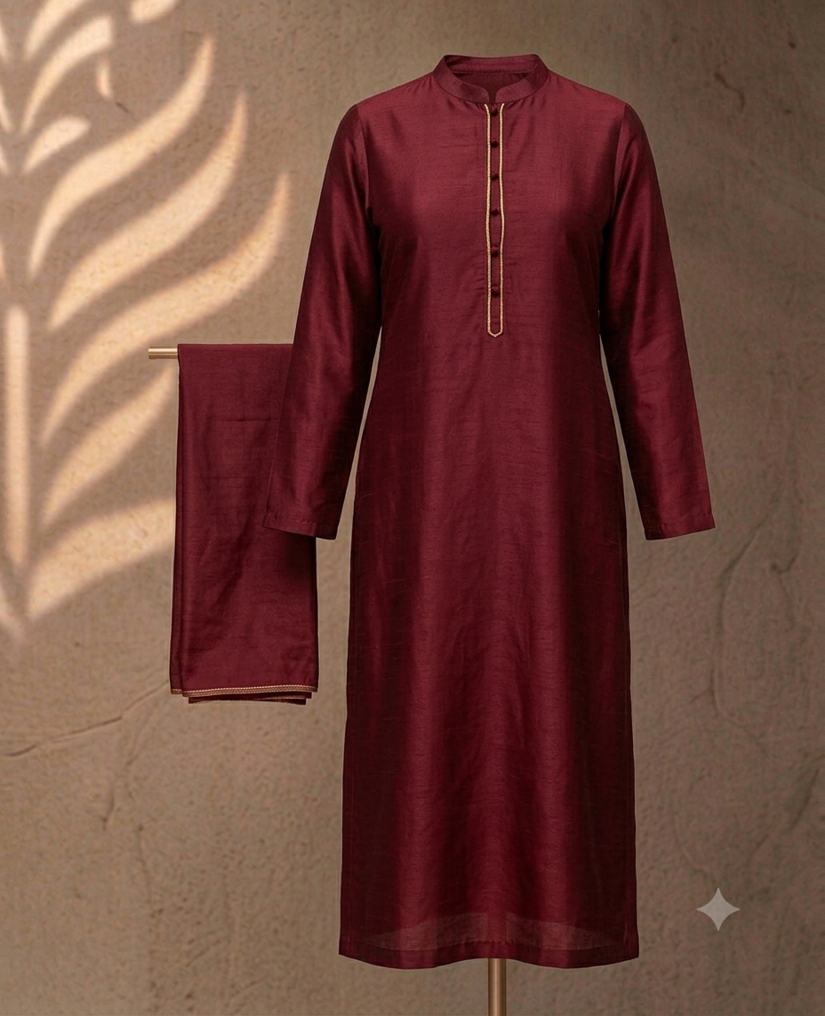 Wine Silk-Blend Straight Kurta
